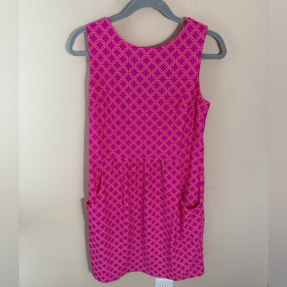 Jude Connally Pink & Orange Octagon Pattern Midi Pocket Dress Beth size M